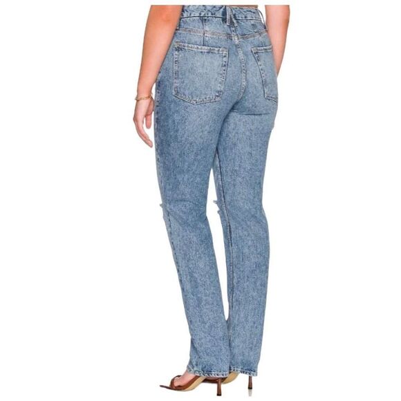 Good American 00 Good 90’s Icon Straight Leg High Rose Distressed Knee Jeans in - Picture 2 of 10